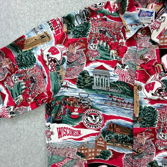 Reyn Spooner Sports Wisconsin Badgers Shirt Mens M Hawaiian Aloha Rayon Campus - Picture 8 of 11